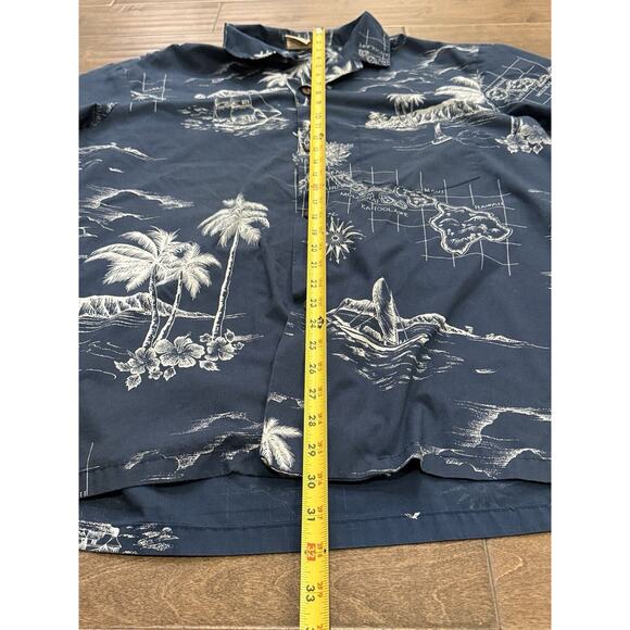 Royal Creations Mens Blue Hawaiian Tropical Map Print Button Up Shirt Size XL - Picture 7 of 8